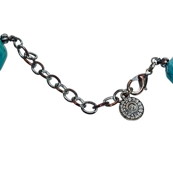 Robert J Graziano Chunky Faux Turquois And Silver Tone Necklace (5804) - Picture 5 of 7
